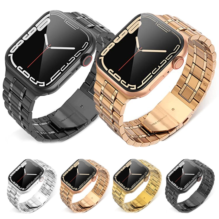 5-bead Stainless Steel Watch Band For Apple Watch Series 9&8&7 41mm / SE 3&SE 2&6&SE&5&4 40mm / 3&2&1 38mm(Gold) - Watch Bands by buy2fix | Online Shopping UK | buy2fix