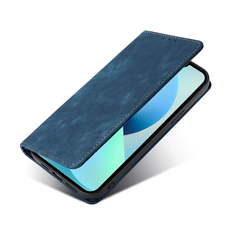 For Realme 9 Pro/V25/Q5 5G RFID Anti-theft Brush Magnetic Leather Phone Case(Blue) - Realme Cases by buy2fix | Online Shopping UK | buy2fix