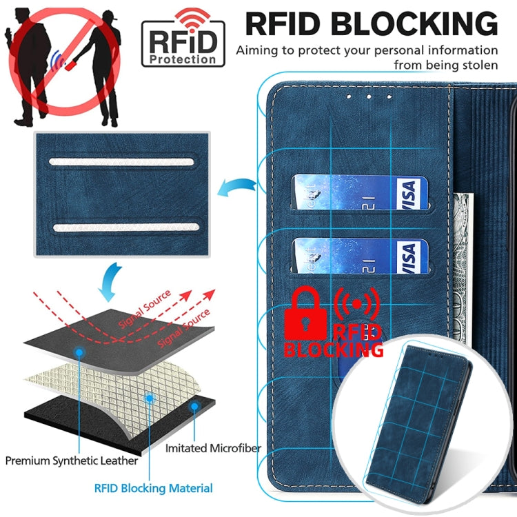 For Realme 9 Pro/V25/Q5 5G RFID Anti-theft Brush Magnetic Leather Phone Case(Blue) - Realme Cases by buy2fix | Online Shopping UK | buy2fix