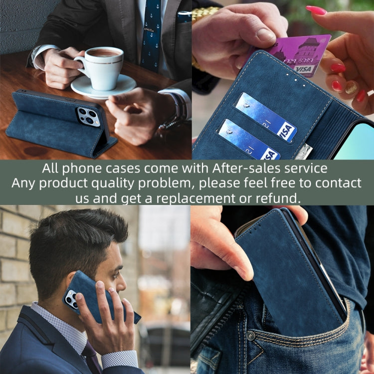 For Realme 9 Pro/V25/Q5 5G RFID Anti-theft Brush Magnetic Leather Phone Case(Blue) - Realme Cases by buy2fix | Online Shopping UK | buy2fix
