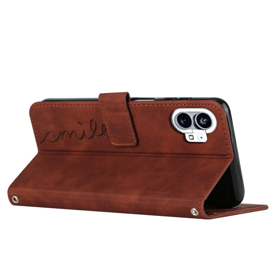 For Nothing Phone 1 Skin Feel Heart Pattern Leather Phone Case with Lanyard(Brown) - Nothing Cases by buy2fix | Online Shopping UK | buy2fix