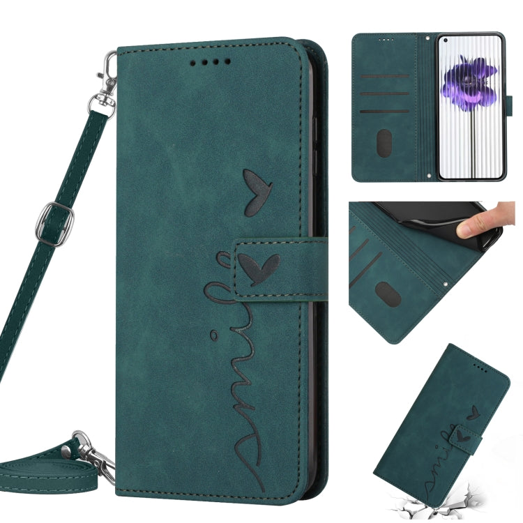 For Nothing Phone 1 Skin Feel Heart Pattern Leather Phone Case with Lanyard(Green) - Nothing Cases by buy2fix | Online Shopping UK | buy2fix