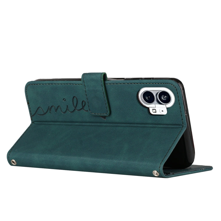 For Nothing Phone 1 Skin Feel Heart Pattern Leather Phone Case with Lanyard(Green) - Nothing Cases by buy2fix | Online Shopping UK | buy2fix