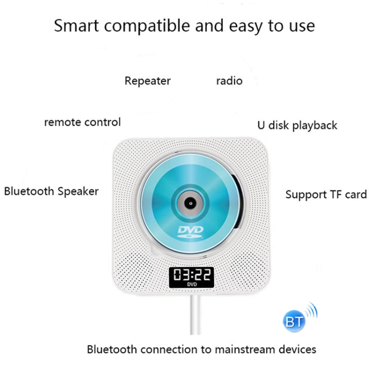 Kecag KC-608 Wall Mounted HD DVD Player Bluetooth CD Player(Black) - DVD & LCD Player by Kecag | Online Shopping UK | buy2fix