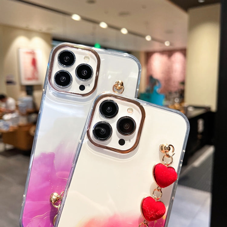 For iPhone 13 Gold Halo Marble Pattern Case with Bracelet(Red) - iPhone 13 Cases by buy2fix | Online Shopping UK | buy2fix