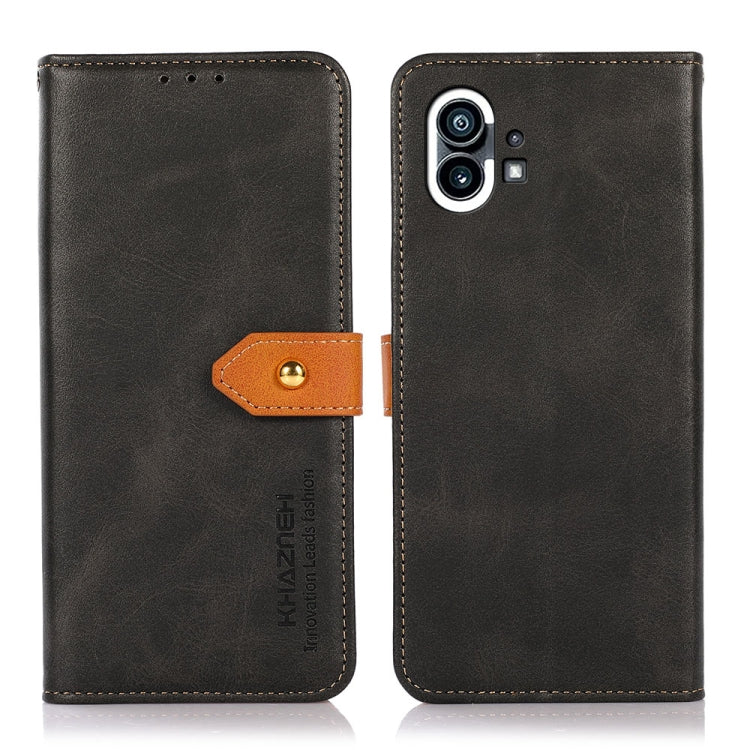 For Nothing Phone 1 KHAZNEH Dual-color Cowhide Texture Flip Leather Phone Case(Black) - Nothing Cases by buy2fix | Online Shopping UK | buy2fix