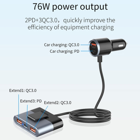 SC03 76W Output PD / QC3.0 Fast Charge Extended Car Charger - Car Charger by buy2fix | Online Shopping UK | buy2fix
