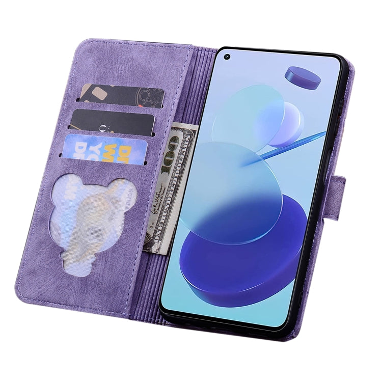 For Xiaomi Mi 11 Lite 4G / 5G Cartoon Sakura Cat Embossed Leather Phone Case(Purple) - Xiaomi Cases by buy2fix | Online Shopping UK | buy2fix