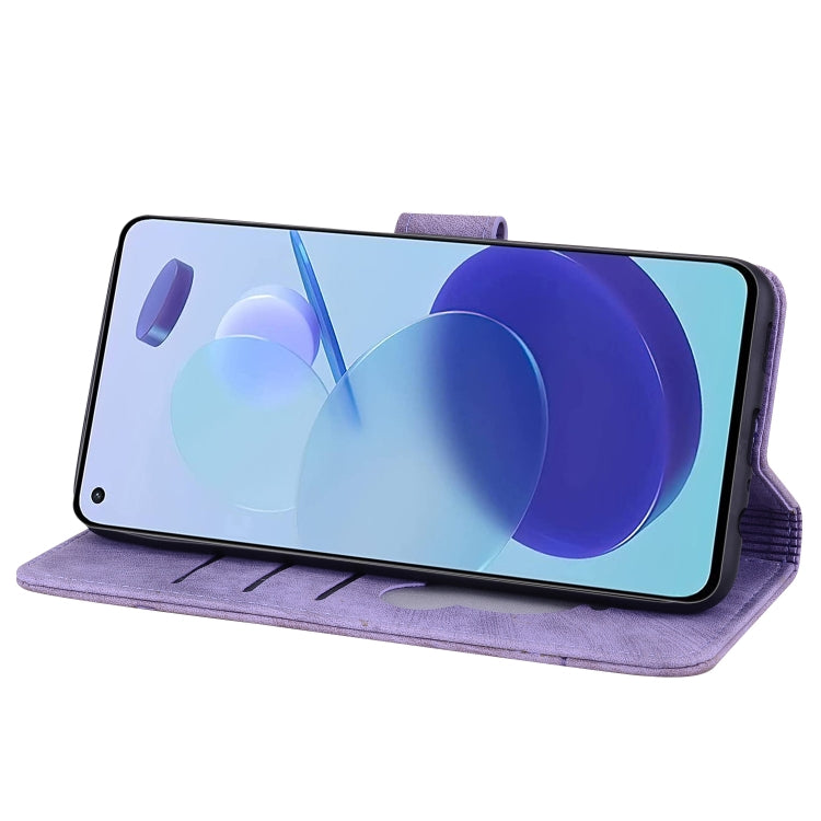 For Xiaomi Mi 11 Lite 4G / 5G Cartoon Sakura Cat Embossed Leather Phone Case(Purple) - Xiaomi Cases by buy2fix | Online Shopping UK | buy2fix