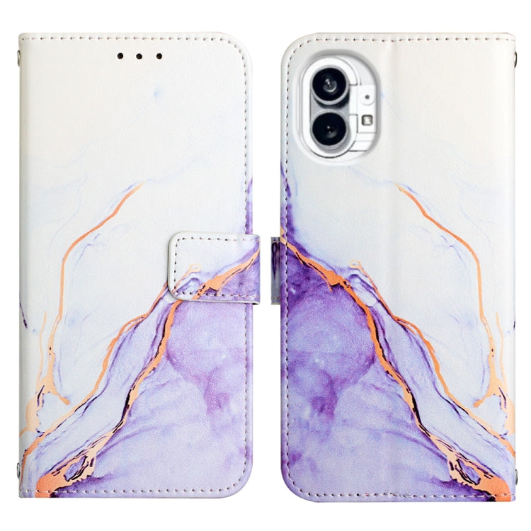 For Nothing Phone 1 PT003 Marble Pattern Flip Leather Phone Case(White Purple) - Nothing Cases by buy2fix | Online Shopping UK | buy2fix
