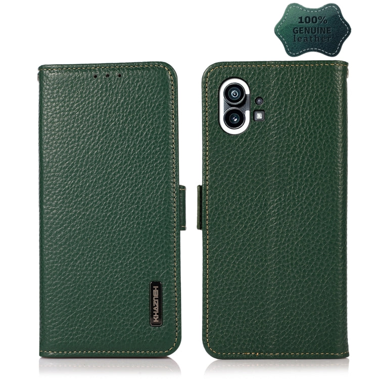 For Nothing Phone 1 KHAZNEH Side-Magnetic Litchi Genuine Leather RFID Phone Case(Green) - Nothing Cases by buy2fix | Online Shopping UK | buy2fix