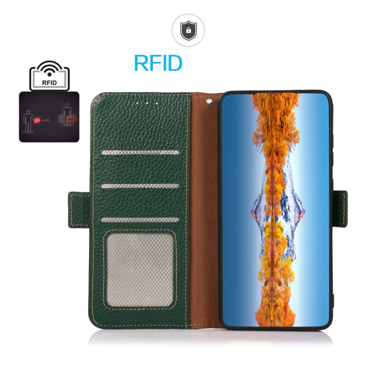 For Nothing Phone 1 KHAZNEH Side-Magnetic Litchi Genuine Leather RFID Phone Case(Green) - Nothing Cases by buy2fix | Online Shopping UK | buy2fix