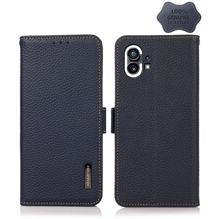 For Nothing Phone 1 KHAZNEH Side-Magnetic Litchi Genuine Leather RFID Phone Case(Blue) - Nothing Cases by buy2fix | Online Shopping UK | buy2fix