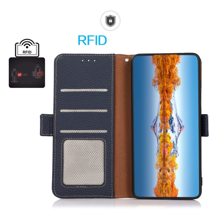 For Nothing Phone 1 KHAZNEH Side-Magnetic Litchi Genuine Leather RFID Phone Case(Blue) - Nothing Cases by buy2fix | Online Shopping UK | buy2fix