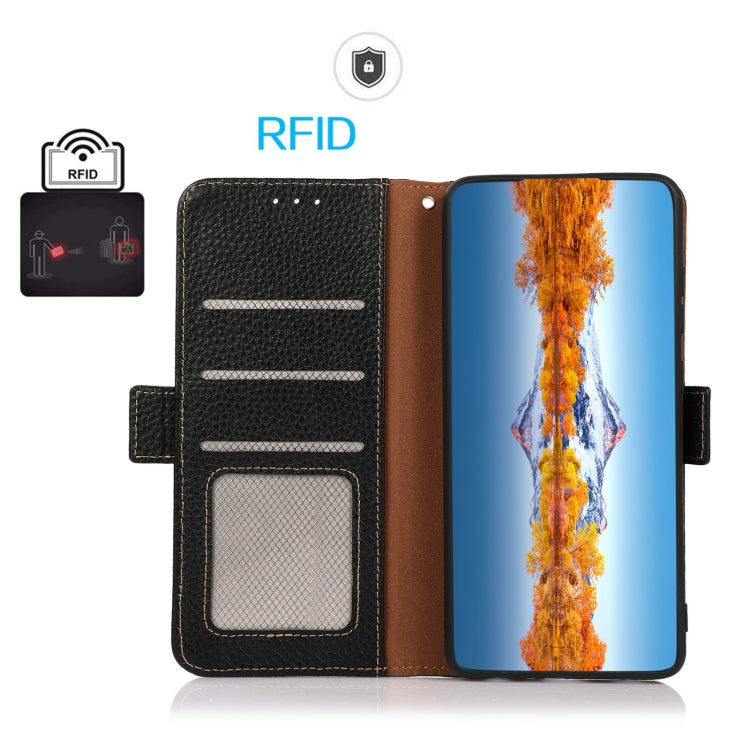 For Nothing Phone 1 KHAZNEH Side-Magnetic Litchi Genuine Leather RFID Phone Case(Black) - Nothing Cases by buy2fix | Online Shopping UK | buy2fix