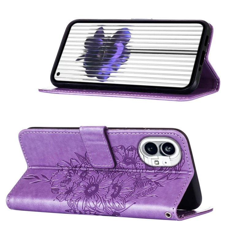 For Nothing Phone 1 Embossed Butterfly Leather Phone Case(Light Purple) - Nothing Cases by buy2fix | Online Shopping UK | buy2fix