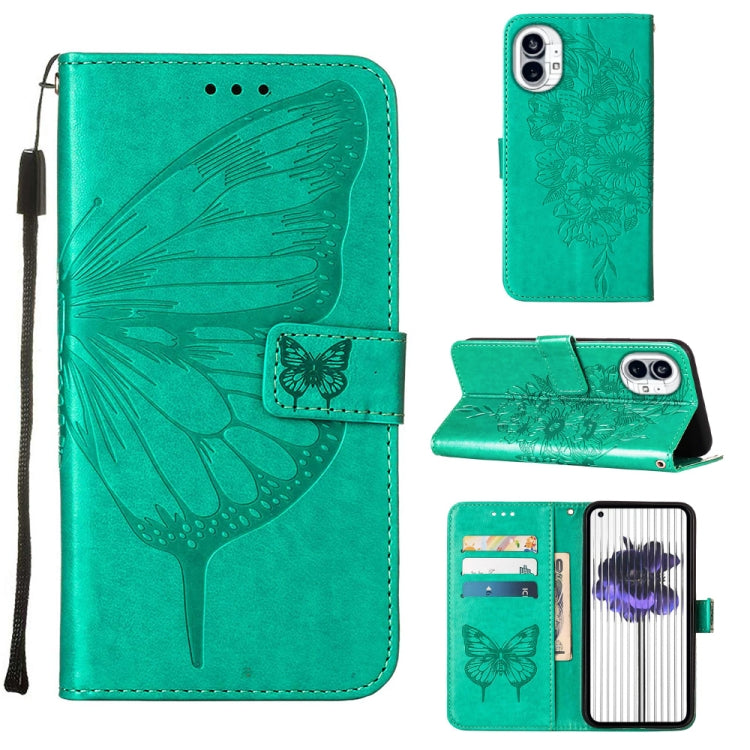 For Nothing Phone 1 Embossed Butterfly Leather Phone Case(Green) - Nothing Cases by buy2fix | Online Shopping UK | buy2fix