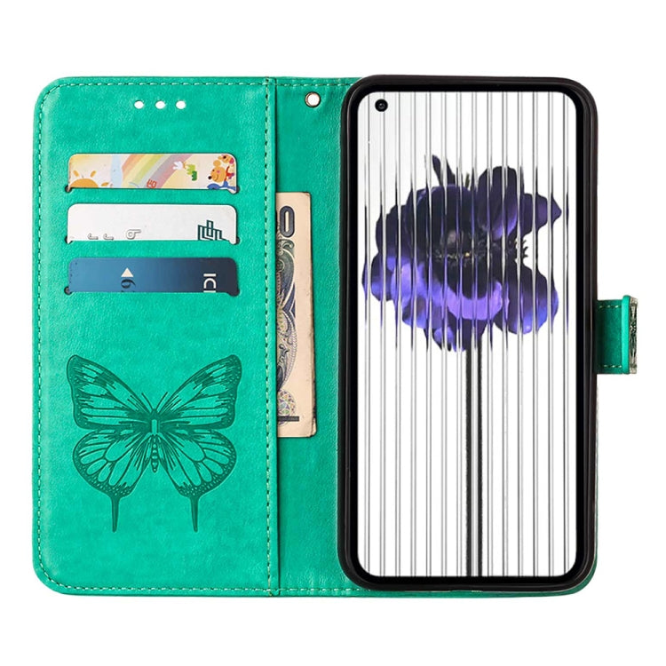 For Nothing Phone 1 Embossed Butterfly Leather Phone Case(Green) - Nothing Cases by buy2fix | Online Shopping UK | buy2fix
