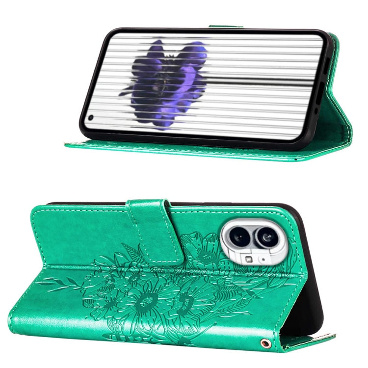 For Nothing Phone 1 Embossed Butterfly Leather Phone Case(Green) - Nothing Cases by buy2fix | Online Shopping UK | buy2fix