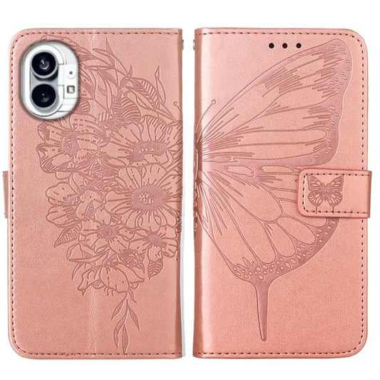 For Nothing Phone 1 Embossed Butterfly Leather Phone Case(Rose Gold) by buy2fix
