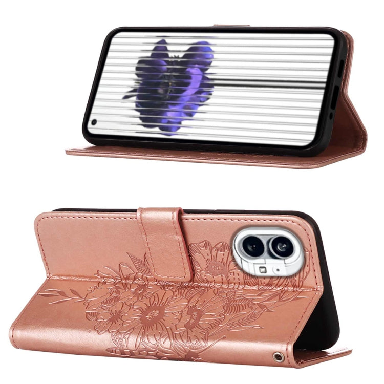 For Nothing Phone 1 Embossed Butterfly Leather Phone Case(Rose Gold) - Nothing Cases by buy2fix | Online Shopping UK | buy2fix