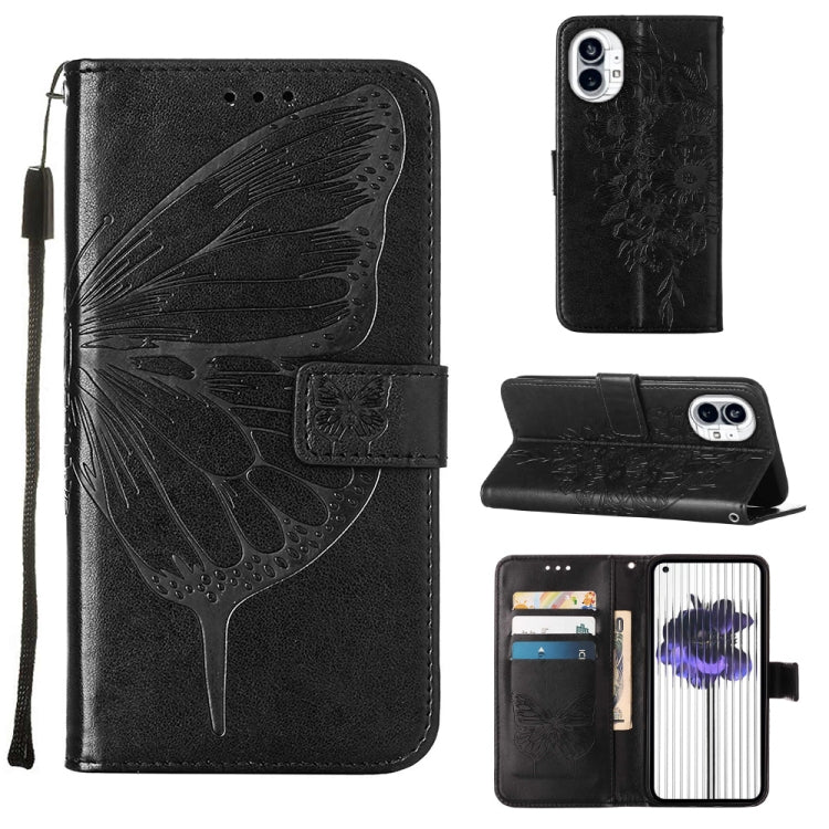 For Nothing Phone 1 Embossed Butterfly Leather Phone Case(Black) - Nothing Cases by buy2fix | Online Shopping UK | buy2fix