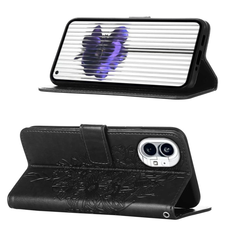 For Nothing Phone 1 Embossed Butterfly Leather Phone Case(Black) - Nothing Cases by buy2fix | Online Shopping UK | buy2fix