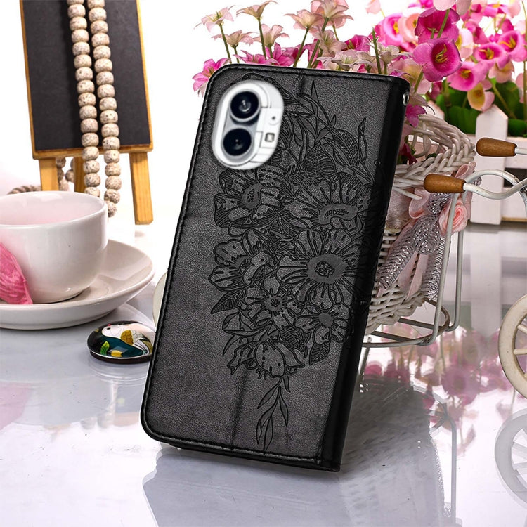 For Nothing Phone 1 Embossed Butterfly Leather Phone Case(Black) - Nothing Cases by buy2fix | Online Shopping UK | buy2fix