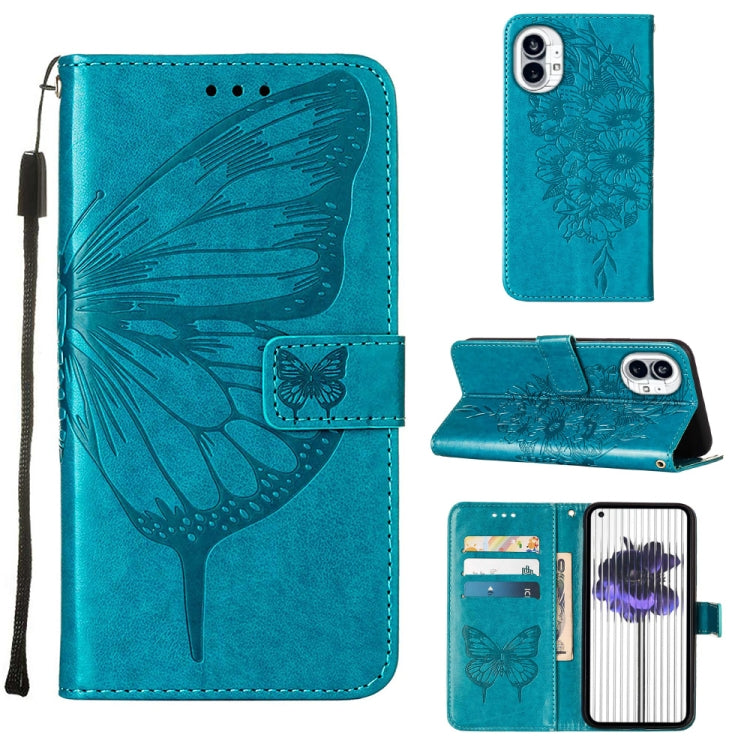 For Nothing Phone 1 Embossed Butterfly Leather Phone Case(Blue) - Nothing Cases by buy2fix | Online Shopping UK | buy2fix