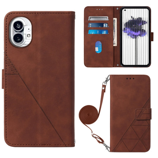 For Nothing Phone 1 Crossbody 3D Embossed Flip Leather Phone Case(Brown) - Nothing Cases by buy2fix | Online Shopping UK | buy2fix