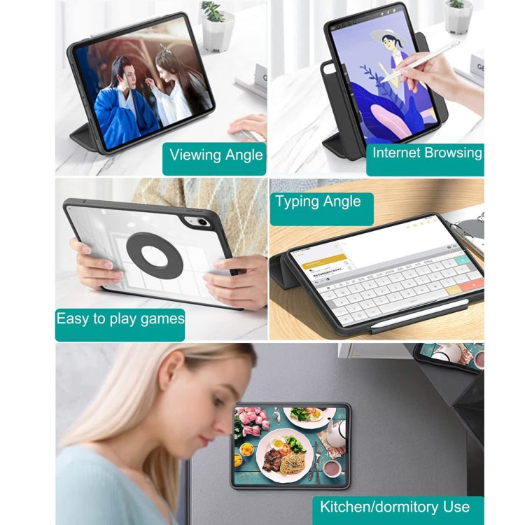 For iPad mini 6 / mini 2024 Tri-fold Magnetic Rotating Smart Leather Tablet Case(Black) - iPad mini 6 Cases by buy2fix | Online Shopping UK | buy2fix