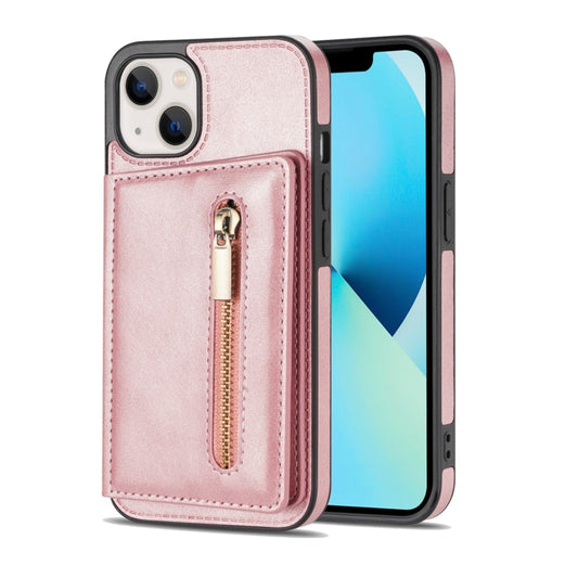 For iPhone 14 Zipper Card Holder Phone Case (Rose Gold) by buy2fix