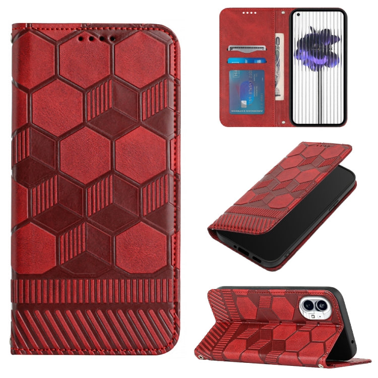 For Nothing Phone 1 Football Texture Magnetic Leather Flip Phone Case(Red) - Nothing Cases by buy2fix | Online Shopping UK | buy2fix