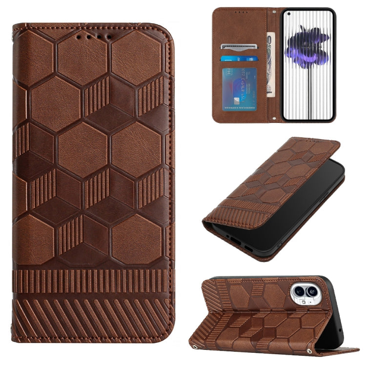 For Nothing Phone 1 Football Texture Magnetic Leather Flip Phone Case(Brown) - Nothing Cases by buy2fix | Online Shopping UK | buy2fix