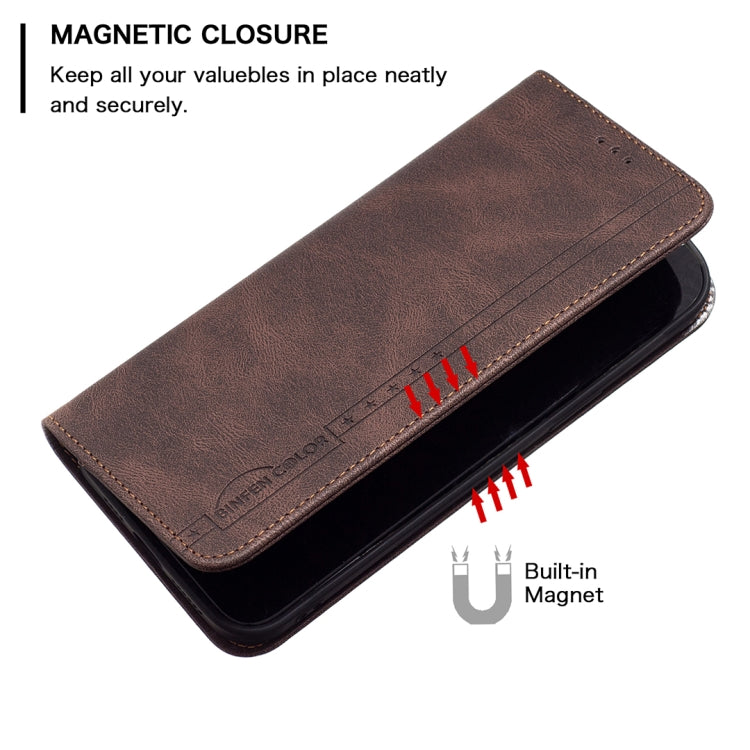 For Nothing Phone 1 Magnetic RFID Blocking Anti-Theft Leather Phone Case(Brown) - Nothing Cases by buy2fix | Online Shopping UK | buy2fix