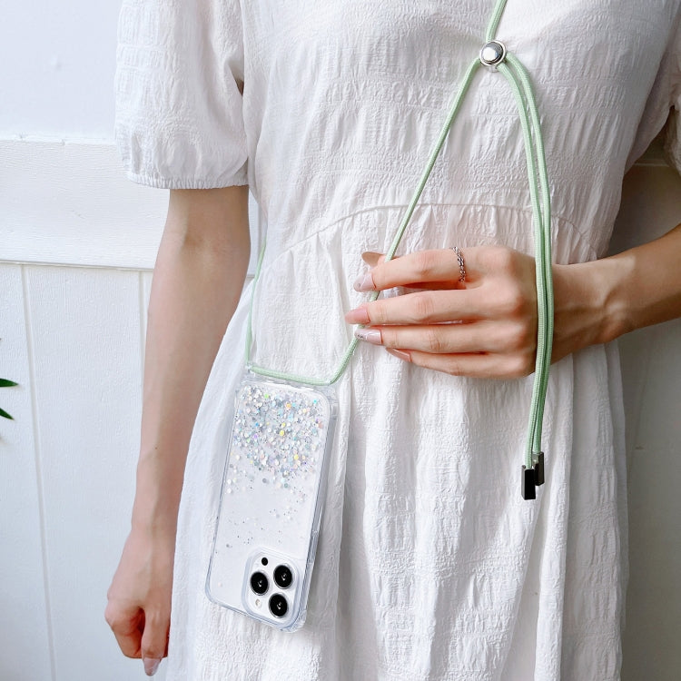 For iPhone 12 mini Lanyard Glitter Epoxy Clear Phone Case (Blue) by buy2fix