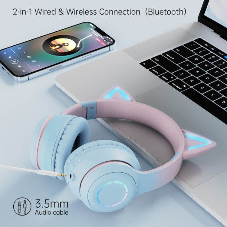 BT029C RGB Dual Modes Cat Ear Wireless Bluetooth Headphone(Green) - Headset & Headphone by buy2fix | Online Shopping UK | buy2fix