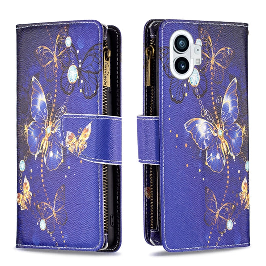 For Nothing Phone 1 Colored Drawing Pattern Zipper Leather Phone Case(Purple Butterfly) - Nothing Cases by buy2fix | Online Shopping UK | buy2fix