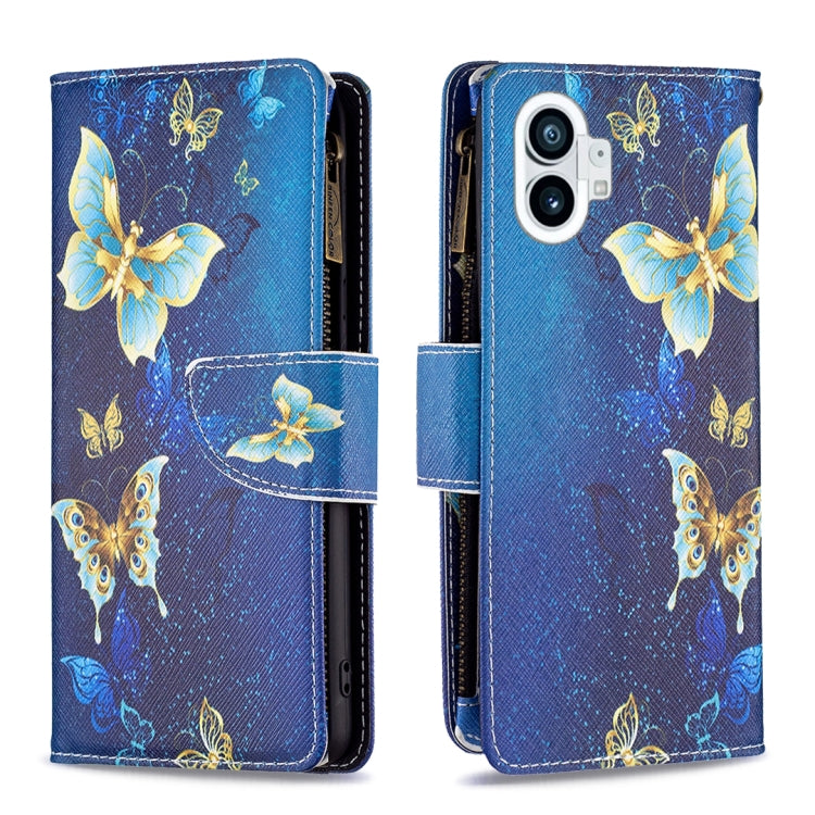 For Nothing Phone 1 Colored Drawing Pattern Zipper Leather Phone Case(Gold Butterfly) - Nothing Cases by buy2fix | Online Shopping UK | buy2fix