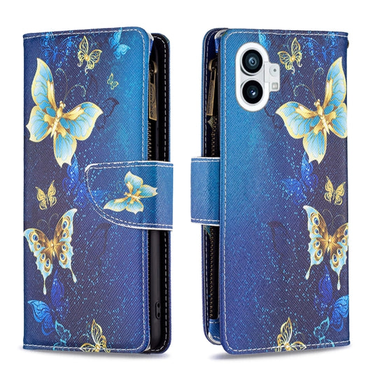 For Nothing Phone 1 Colored Drawing Pattern Zipper Leather Phone Case(Gold Butterfly) - Nothing Cases by buy2fix | Online Shopping UK | buy2fix