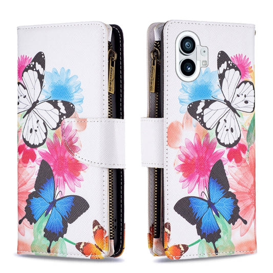 For Nothing Phone 1 Colored Drawing Pattern Zipper Leather Phone Case(Two Butterflies) - Nothing Cases by buy2fix | Online Shopping UK | buy2fix