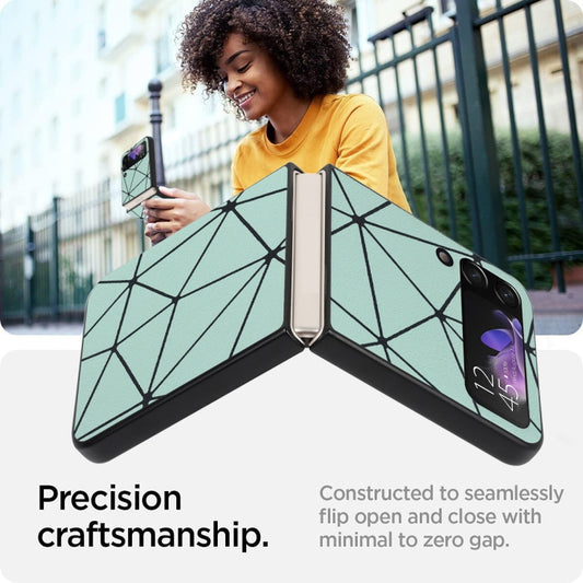 For Samsung Galaxy Z Flip4 Leather Shockproof Protective Phone Case(Green Spider Net Texture) by buy2fix