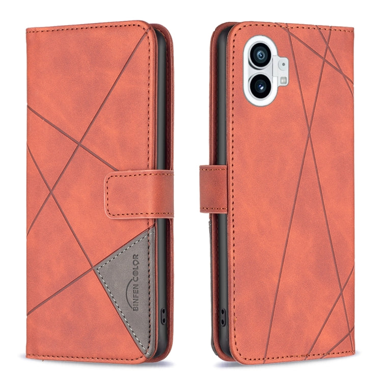 For Nothing Phone 1 Magnetic Buckle Rhombus Texture Leather Phone Case(Brown) - Nothing Cases by buy2fix | Online Shopping UK | buy2fix