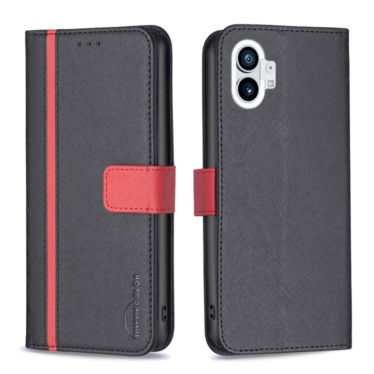 For Nothing Phone 1 BF13 Color Matching Cross Texture Leather Phone Case(Black) - Nothing Cases by buy2fix | Online Shopping UK | buy2fix