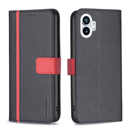 For Nothing Phone 1 BF13 Color Matching Cross Texture Leather Phone Case(Black) - Nothing Cases by buy2fix | Online Shopping UK | buy2fix