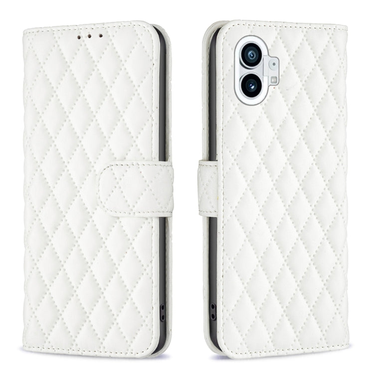 For Nothing Phone 1 Diamond Lattice Wallet Leather Flip Phone Case(White) - Nothing Cases by buy2fix | Online Shopping UK | buy2fix