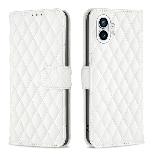 For Nothing Phone 1 Diamond Lattice Wallet Leather Flip Phone Case(White) - Nothing Cases by buy2fix | Online Shopping UK | buy2fix