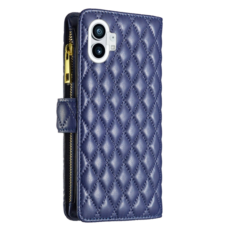 For Nothing Phone 1 Diamond Lattice Zipper Wallet Leather Flip Phone Case(Blue) - Nothing Cases by buy2fix | Online Shopping UK | buy2fix