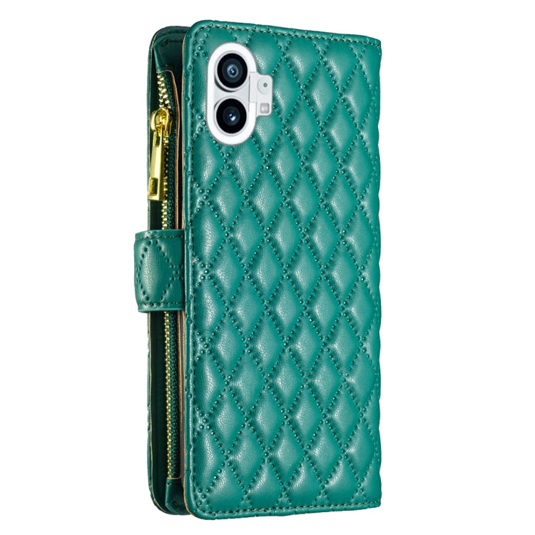 For Nothing Phone 1 Diamond Lattice Zipper Wallet Leather Flip Phone Case(Green) - Nothing Cases by buy2fix | Online Shopping UK | buy2fix