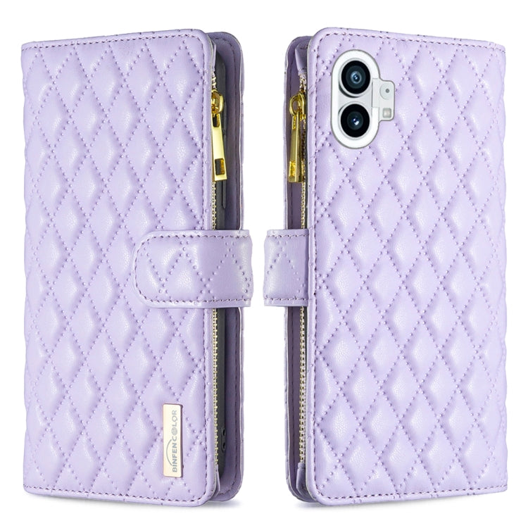 For Nothing Phone 1 Diamond Lattice Zipper Wallet Leather Flip Phone Case(Purple) - Nothing Cases by buy2fix | Online Shopping UK | buy2fix